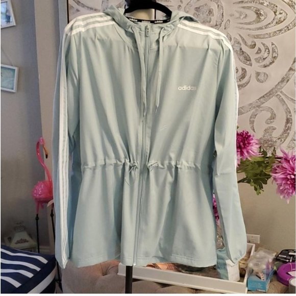 adidas Jackets & Blazers - Womens ADIDAS Full Zip Hoodie rain Jacket 3 Stripe(LEGPRP/WHİTE)